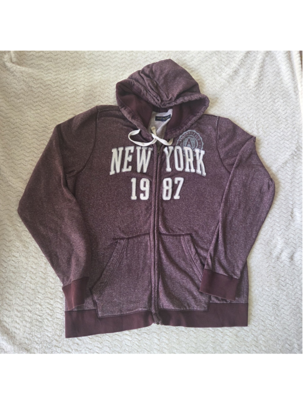 Aeropostale Zip Up Hoodie Womens Small Burgundy New York 1987 Graphic Sweatshirt